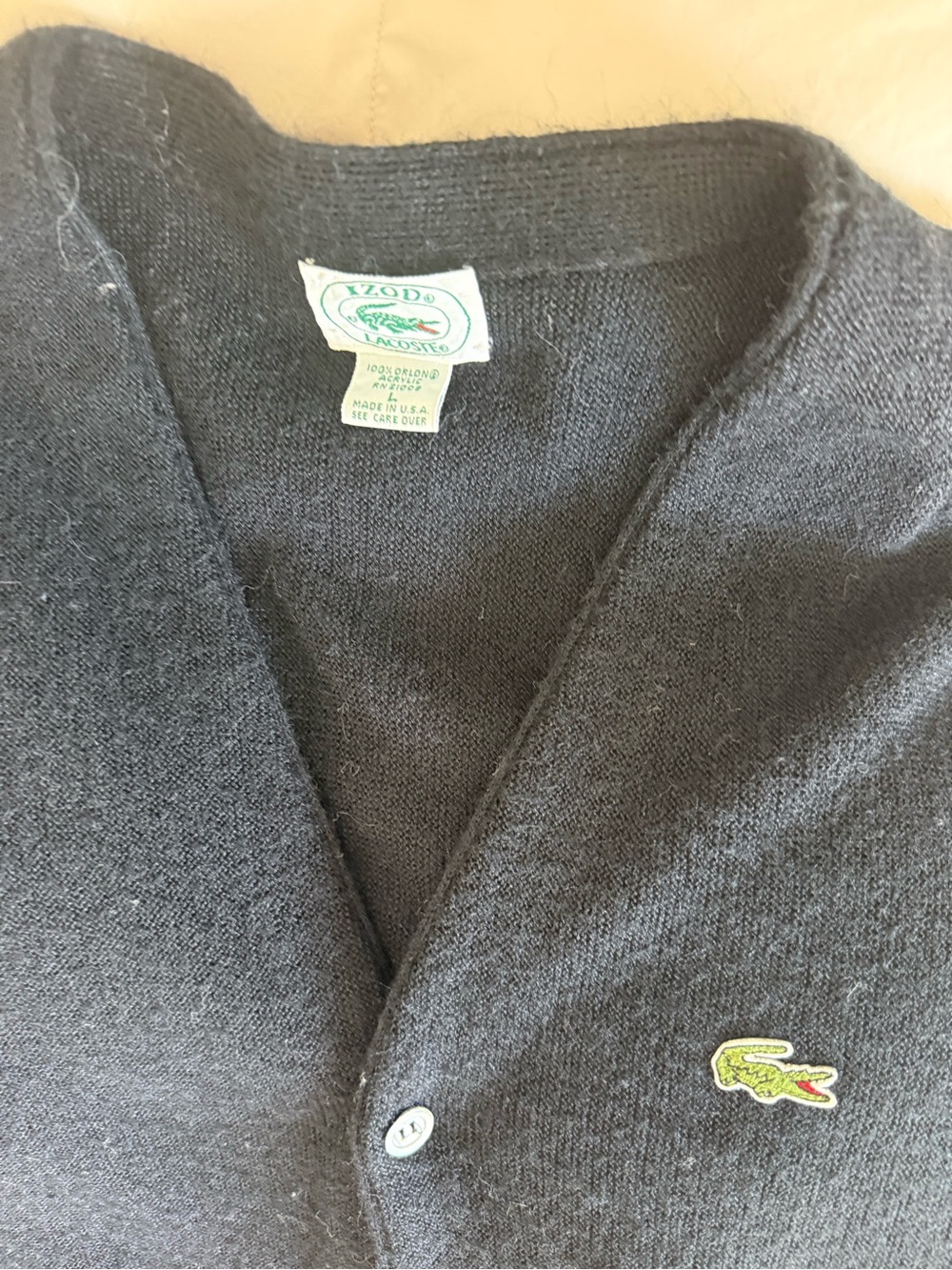 Vintage Lacoste Black (very dark navy?) Button-Front Wool Cardigan - Picture 4 of 5